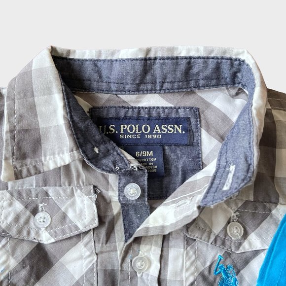 U.S. Polo Assn. 3-Pc Outfit Set Button-Up, T-Shirt, Jeans (White/Grey/Blue) - Picture 3 of 4